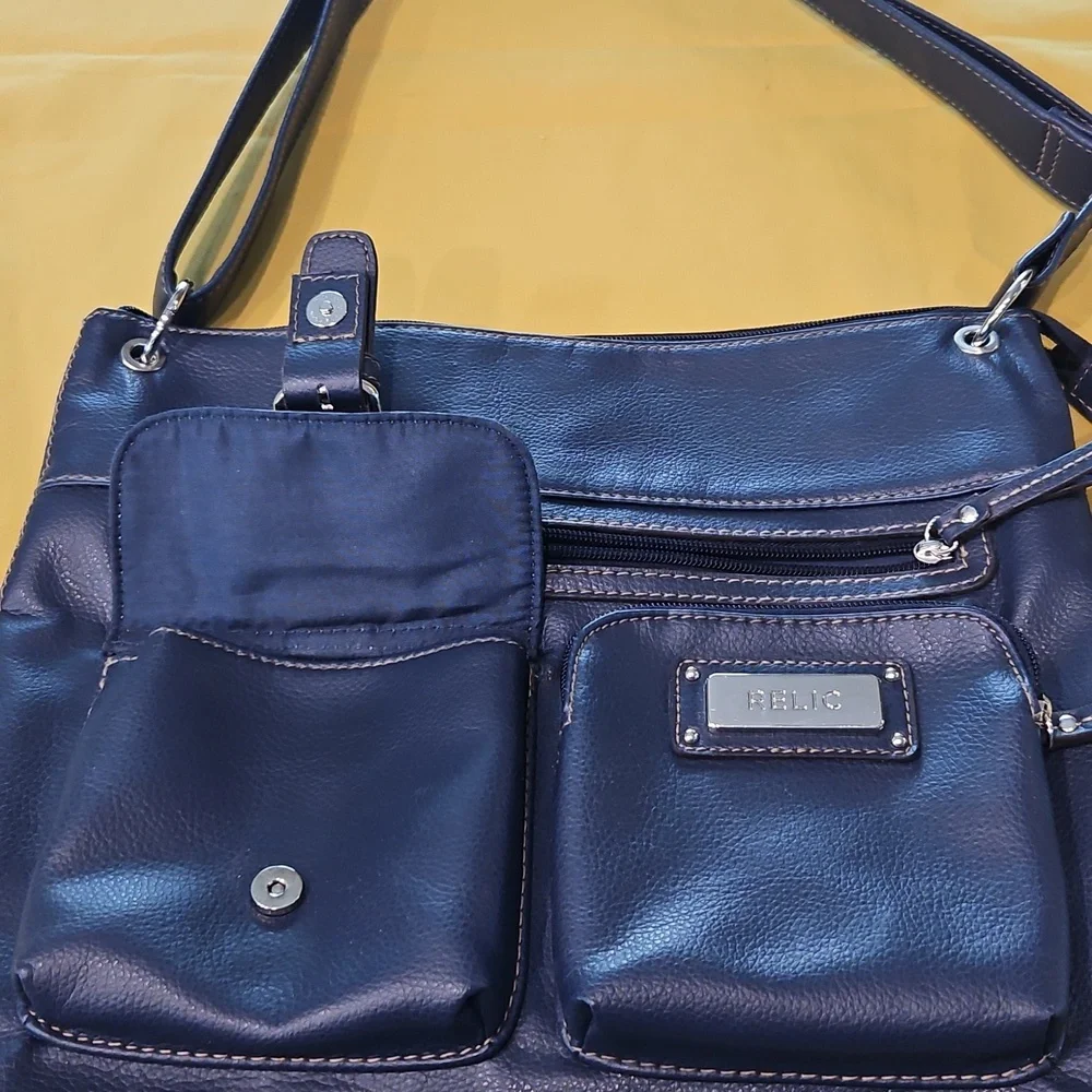 Navy Blue Relic by Fossil Crossbody Handbag, w/ Front Pocket & Decorative Buckle
